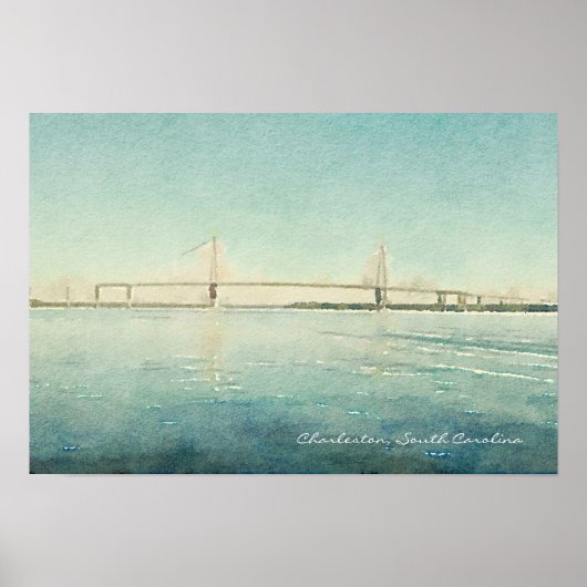 Charleston South Carolina Bridge Waterverf Print (Voorkant)