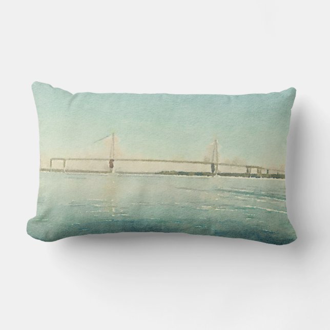 Charleston South Carolina Bridge Waterverf Print Kussen (Voorkant)