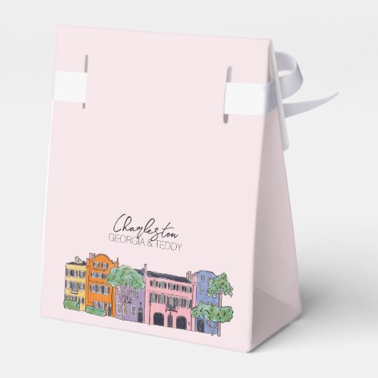 Charleston, South Carolina Bruiloft roze en boog Bedankdoosjes (Achterkant)