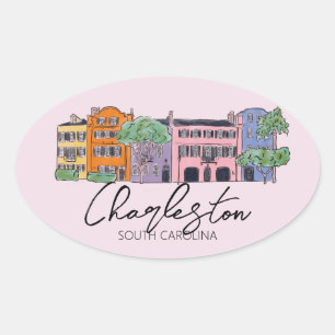 Charleston, South Carolina Bruiloft roze en boog Ovale Sticker