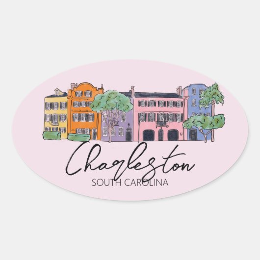 Charleston, South Carolina Bruiloft roze en boog Ovale Sticker (Voorkant)