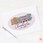 Charleston, South Carolina Bruiloft roze en boog Ovale Sticker (Envelop)