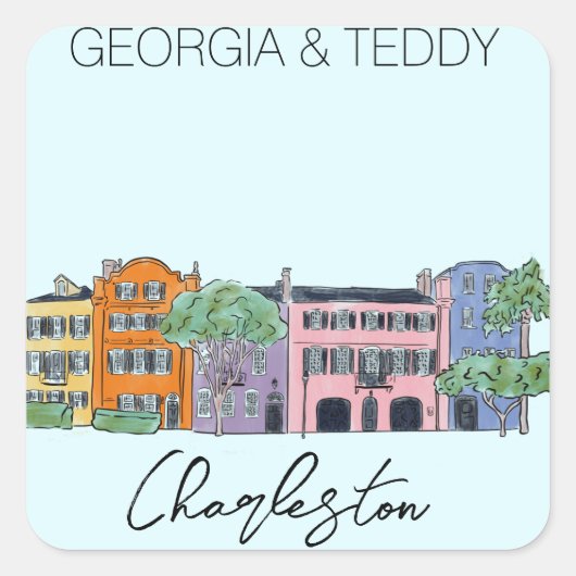 Charleston, South Carolina Bruiloft roze en boog Vierkante Sticker (Voorkant)