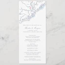 Charleston South Carolina Dusty Blue Wedding Programmakaart