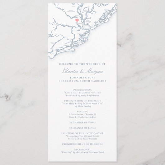 Charleston South Carolina Dusty Blue Wedding Programmakaart (Voorkant)