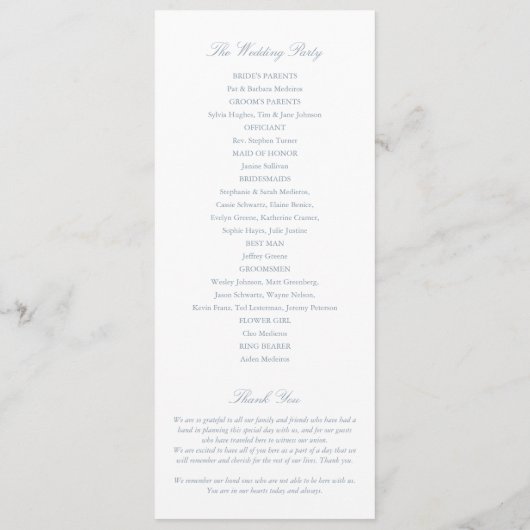 Charleston South Carolina Dusty Blue Wedding Programmakaart (Achterkant)