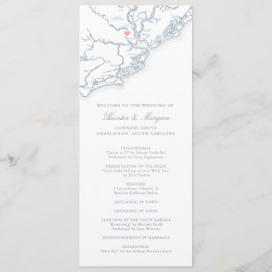 Charleston South Carolina Dusty Blue Wedding Programmakaart