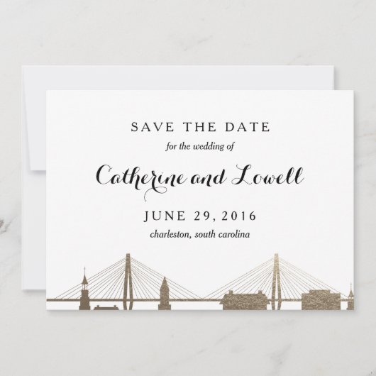 Charleston South Carolina Faux Gold Save the Date (Voorkant)