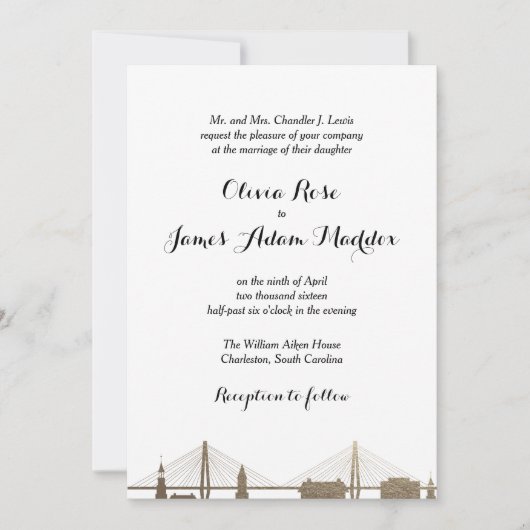 Charleston South Carolina Faux Gold uitnodiging (Voorkant)