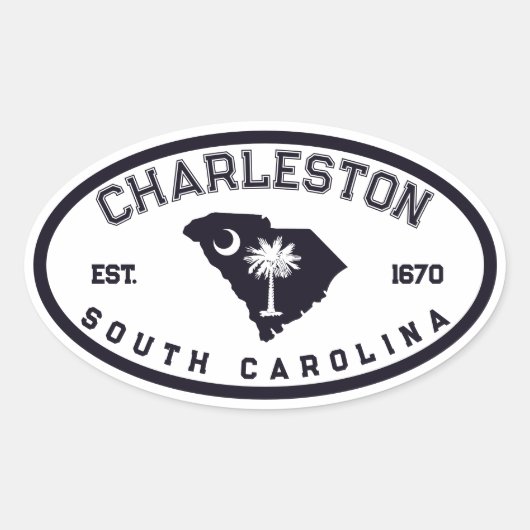 Charleston South Carolina Flag Map Navy Souvenirs Ovale Sticker (Voorkant)
