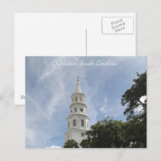 Charleston South Carolina, Fotografie van de kerk Briefkaart (Voorkant / Achterkant)