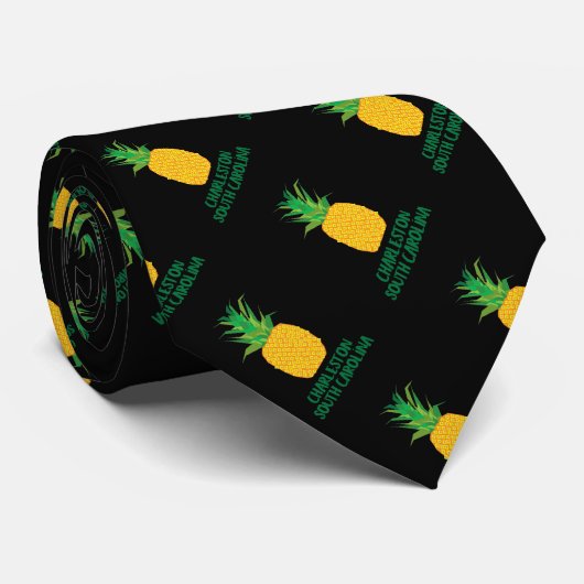 Charleston South Carolina Fruit Ananas Fontein Stropdas (Opgerold)
