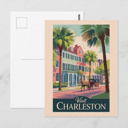 Charleston South Carolina Illustratie Reiskunst Briefkaart (Voorkant / Achterkant)