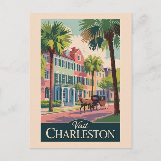 Charleston South Carolina Illustratie Reiskunst Briefkaart (Voorkant)