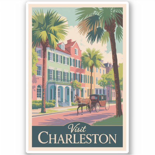 Charleston South Carolina Illustratie Reiskunst Sticker (Voorkant)