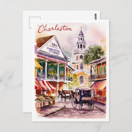Charleston, South Carolina Markt Schilderij Briefkaart (Voorkant / Achterkant)