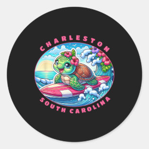 Charleston South Carolina Meisjes Schattig Surfen Ronde Sticker