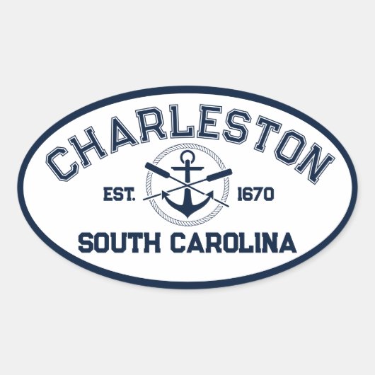 Charleston South Carolina Navy Crossed Oars Anchor Ovale Sticker (Voorkant)