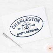 Charleston South Carolina Navy Crossed Oars Anchor Ovale Sticker (Envelop)