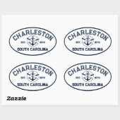 Charleston South Carolina Navy Crossed Oars Anchor Ovale Sticker (Vel)