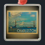Charleston South Carolina Ornament Vintage Travel<br><div class="desc">Een cool  Charleston-ornament met de Ravenel-brug op de Cooper,  met sleepboot.</div>