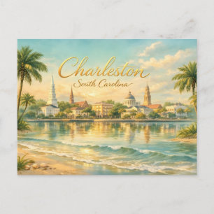 Charleston, South Carolina Oude Strand, Kerk Briefkaart