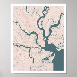 Charleston South Carolina Pink and Blue Cute Poster