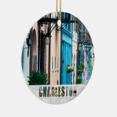 Charleston South Carolina Rainbow Row Kerstmis Keramisch Ornament (Rechts)