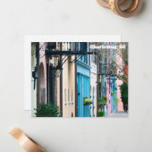 Charleston South Carolina Rainbow Row Notitiekaartje (Voorkant / Achterkant in situ)