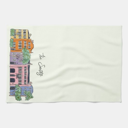 Charleston, South Carolina Rainbow Row Theedoek (Horizontaal)