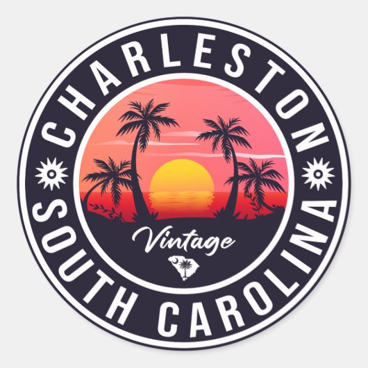 Charleston South Carolina - Retro Sunset Souvenirs Ronde Sticker (Voorkant)