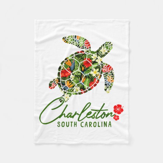 Charleston South Carolina Sea Turtle Tropical Hibi Fleece Deken (Voorkant)
