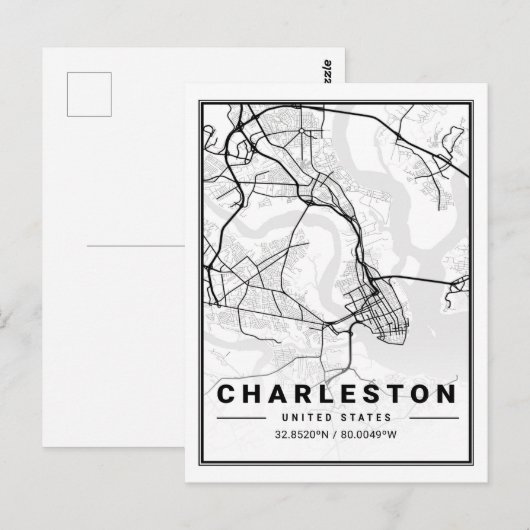 Charleston South Carolina USA Travel City Map Briefkaart (Voorkant / Achterkant)