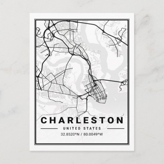 Charleston South Carolina USA Travel City Map Briefkaart (Voorkant)