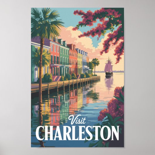 Charleston South Carolina Waterfront Illustratie Poster (Voorkant)