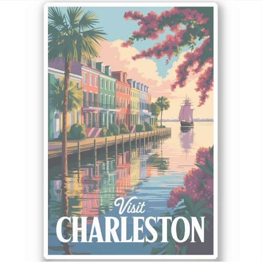Charleston South Carolina Waterfront Illustratie Sticker (Voorkant)