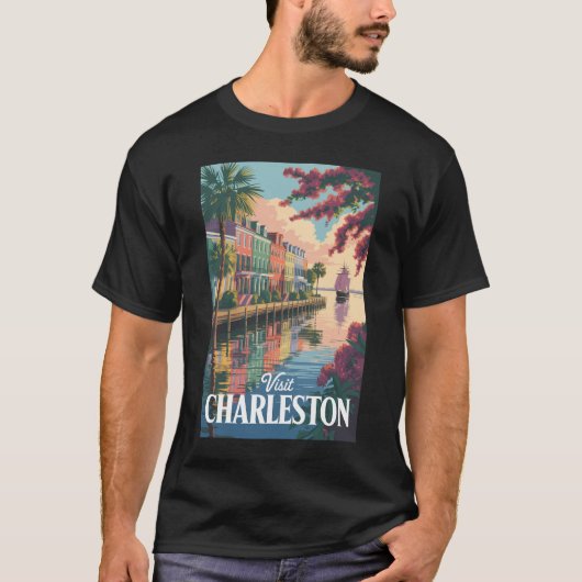 Charleston South Carolina Waterfront Illustratie T-shirt (Voorkant)