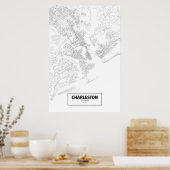 Charleston, South Carolina (zwart op wit) Poster (Keuken)