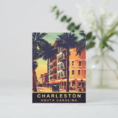 Charleston, Stadsstraten, SC, Vintage Reizen Briefkaart (Staand voorkant)