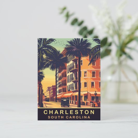 Charleston, Stadsstraten, SC, Vintage Reizen Briefkaart (Staand voorkant)