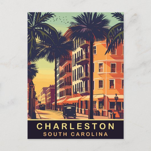 Charleston, Stadsstraten, SC, Vintage Reizen Briefkaart (Voorkant)