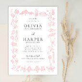 Charleston Tegel Rand in Roze Bruiloft Uitnodiging