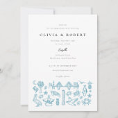 Charleston Toile Border in Blue Engagement Party Kaart (Voorkant)