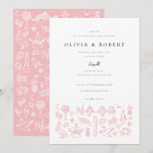 Charleston Toile Border in Roze Verlovingsfeest Kaart (Voorkant / Achterkant)