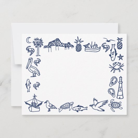 Charleston Toile Border Marine Blauw Dank u Kaart (Achterkant)