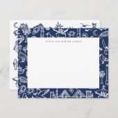 Charleston Toile Border Marine Blauw Dank u Kaart (Voorkant / Achterkant)
