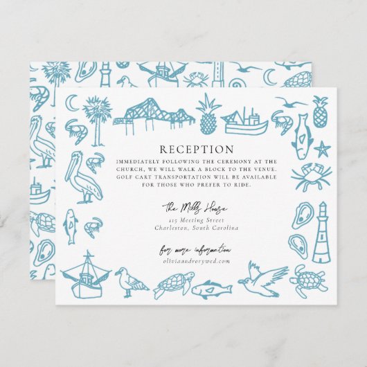 Charleston Toile Border Receptie Informatie Kaart Notitiekaartje (Voorkant / Achterkant)