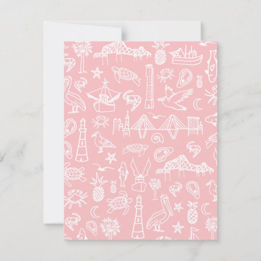 Charleston Toile in Roze Huwelijksreactie Kaart (Achterkant)