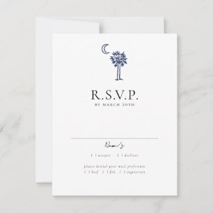 Charleston Toile Navy Blauwe Huwelijksreactiekaart RSVP Kaartje