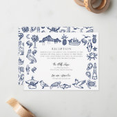 Charleston Toile Navy Blue Informatie Kaart Notitiekaartje (Voorkant / Achterkant in situ)